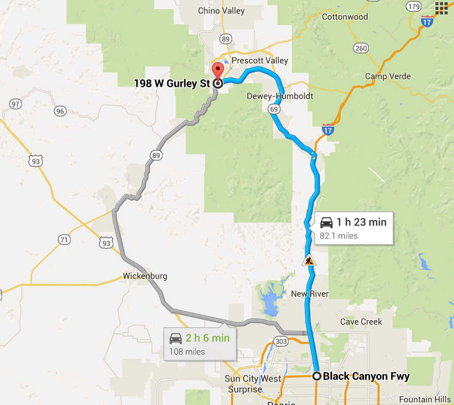 pioneer highway road map of prescott arizona